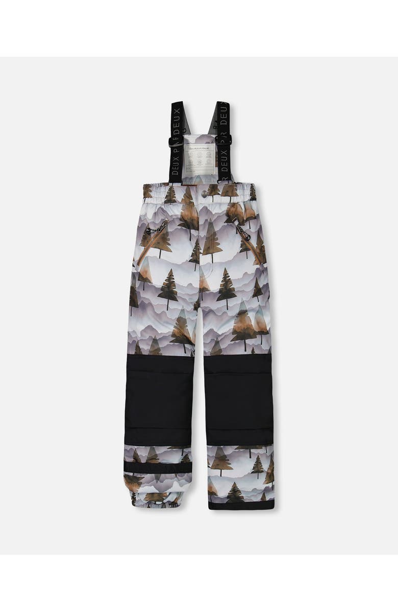 Deux par Deux Boy's Two Piece Snowsuit Solid Brown Jacket And Grey Landscape Printed Brown Trees, Alternate, color,