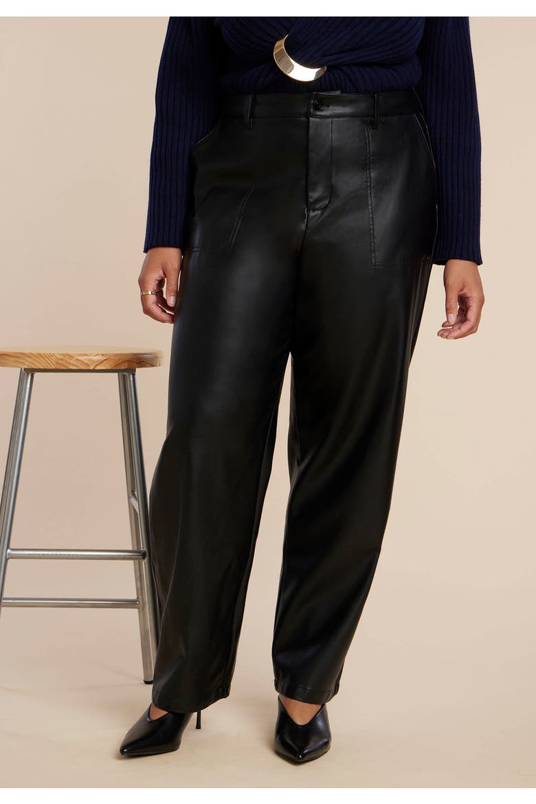Faux Leather Pintuck Straight Leg Pant, Alternate, color, BLACK ONYX