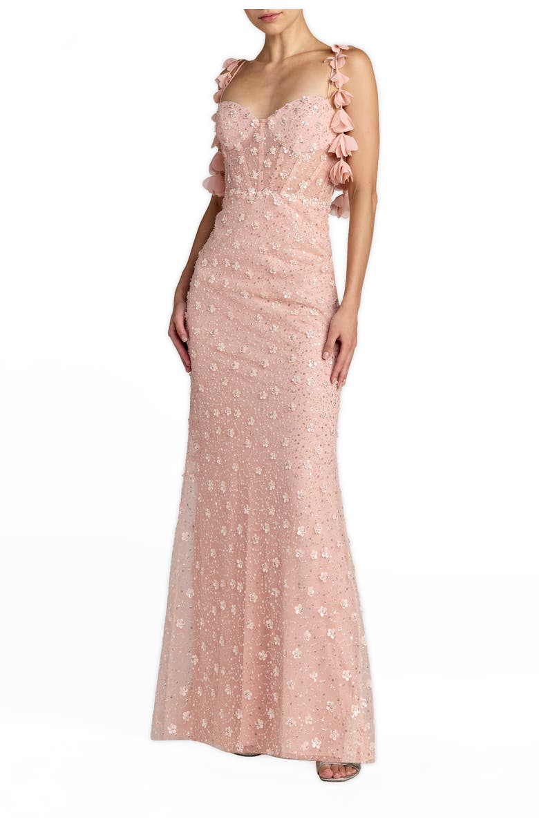 Mac Duggal Sleeveless Sequin Column Gown With Floral Detail, Main, color, Rose Gold