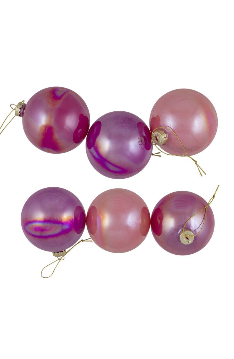 Northlight Shiny Glass Ball Christmas Ornaments - 3" (80mm) - Pink, Purple and Peach  - 6ct, Alternate, color, Multi