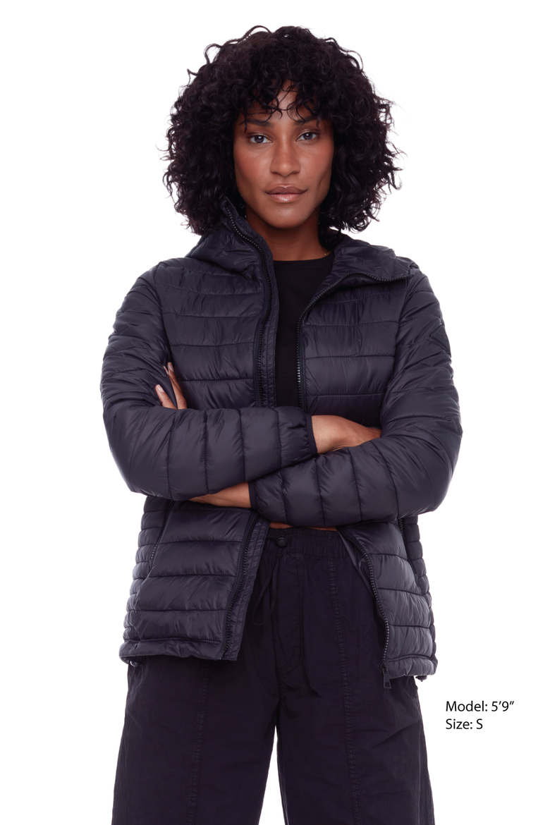 YOHO LADIES - Vegan Down Lightweight Packable Puffer Jacket & Bag, Alternate, color, BLACK