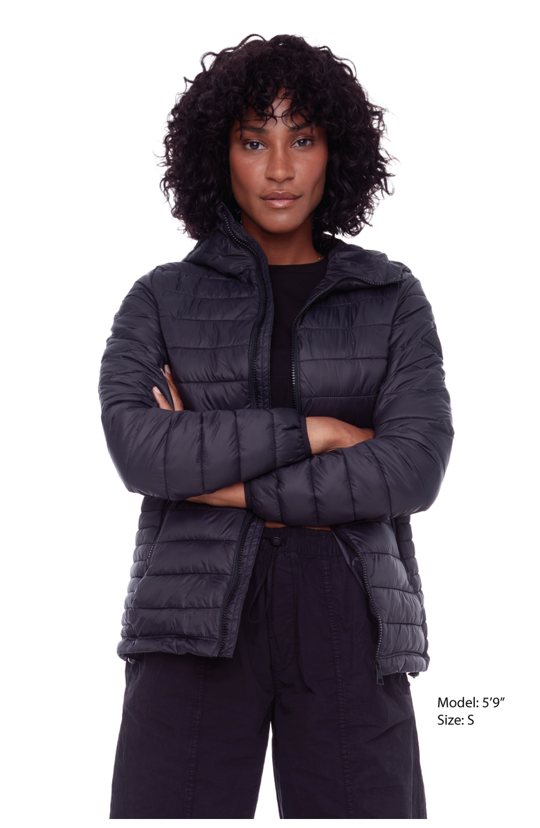 Alpine North YOHO LADIES - Vegan Down Lightweight Packable Puffer Jacket & Bag, Alternate, color, Black