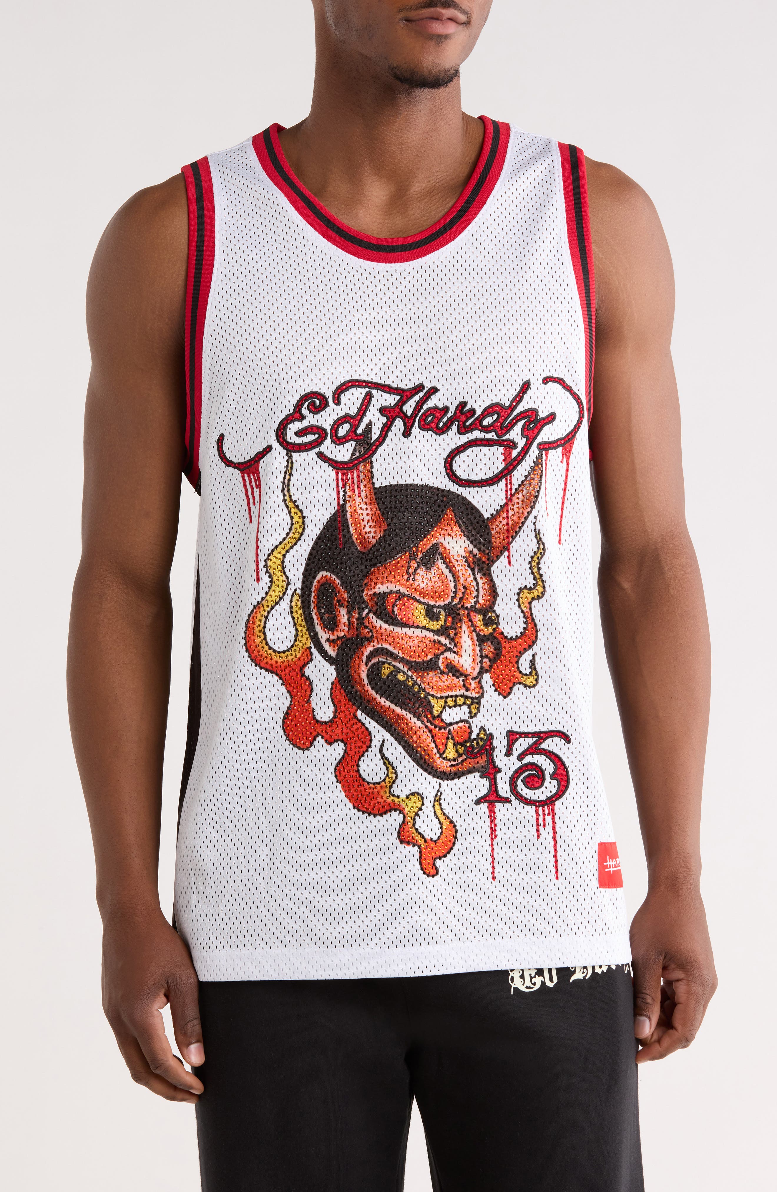 Rhinestone Devil Head Mesh Jersey