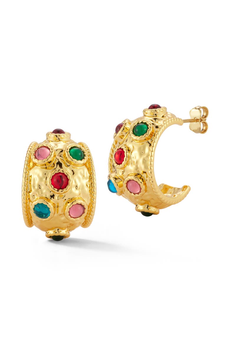 18K Gold Plated Cubic Zirconia Hoop Earrings, Main, color, GOLD