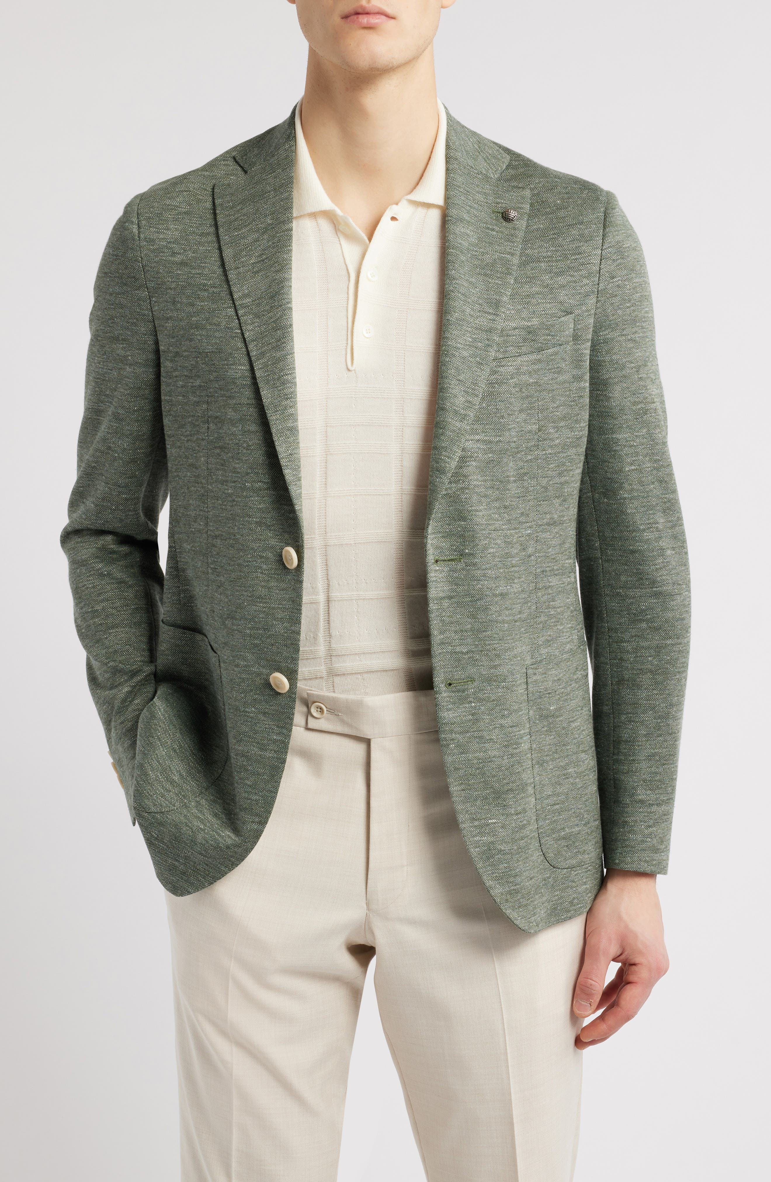Jack Victor Hartford Green Mélange Knit Linen & Wool Blend Sport Coat