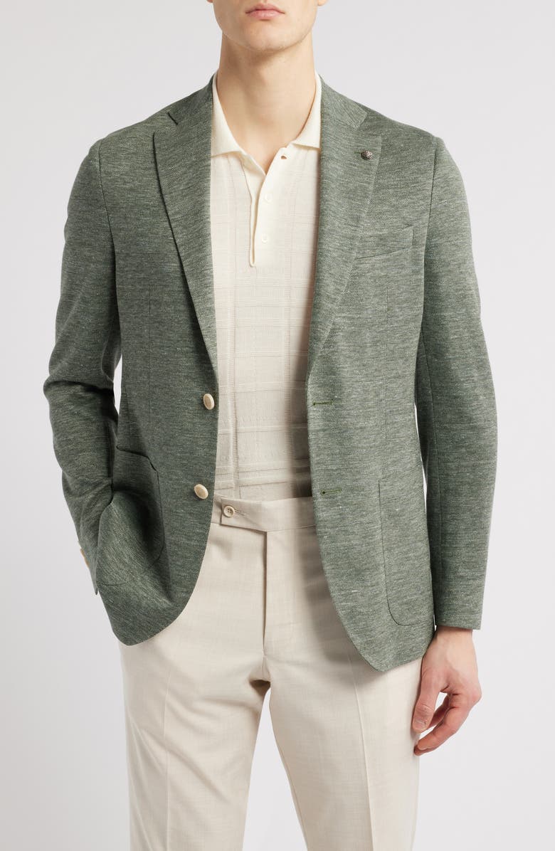 Jack Victor Hartford Green Mélange Knit Linen & Wool Blend Sport Coat, Main, color, Sage