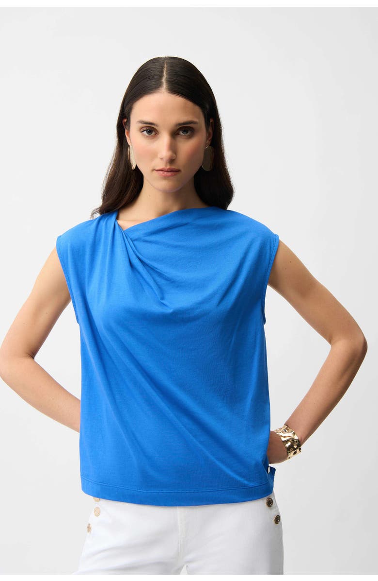 Joseph Ribkoff Cotton Top With Asymmetrical Collar, Main, color, Harbor Blue
