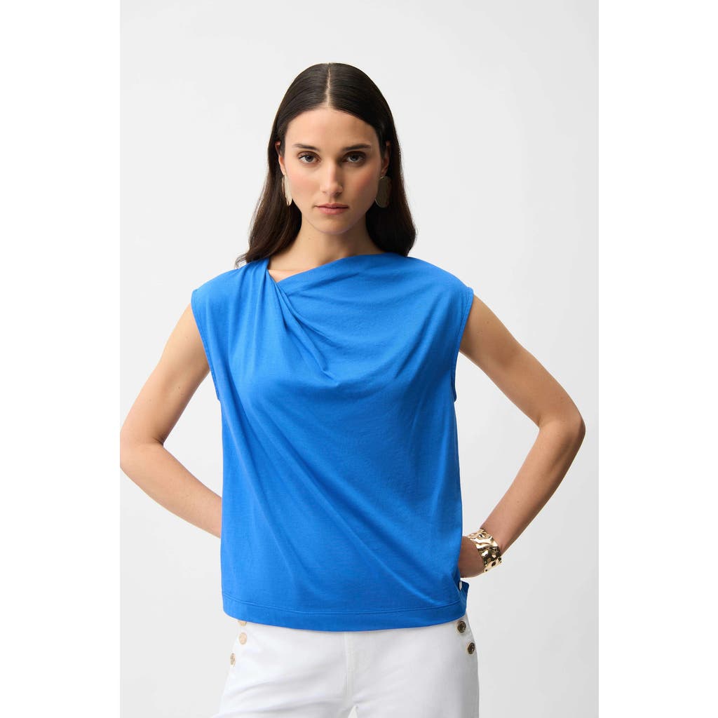Joseph Ribkoff Cotton Top With Asymmetrical Collar in Harbor Blue at Nordstrom, Size X-Large