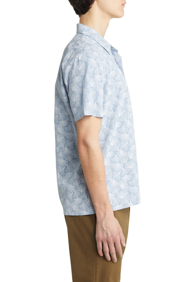 Leaf Print Stretch Seersucker Short Sleeve Button-Up Shirt, Alternate, color, BLUE- WHITE CHANTERELLES
