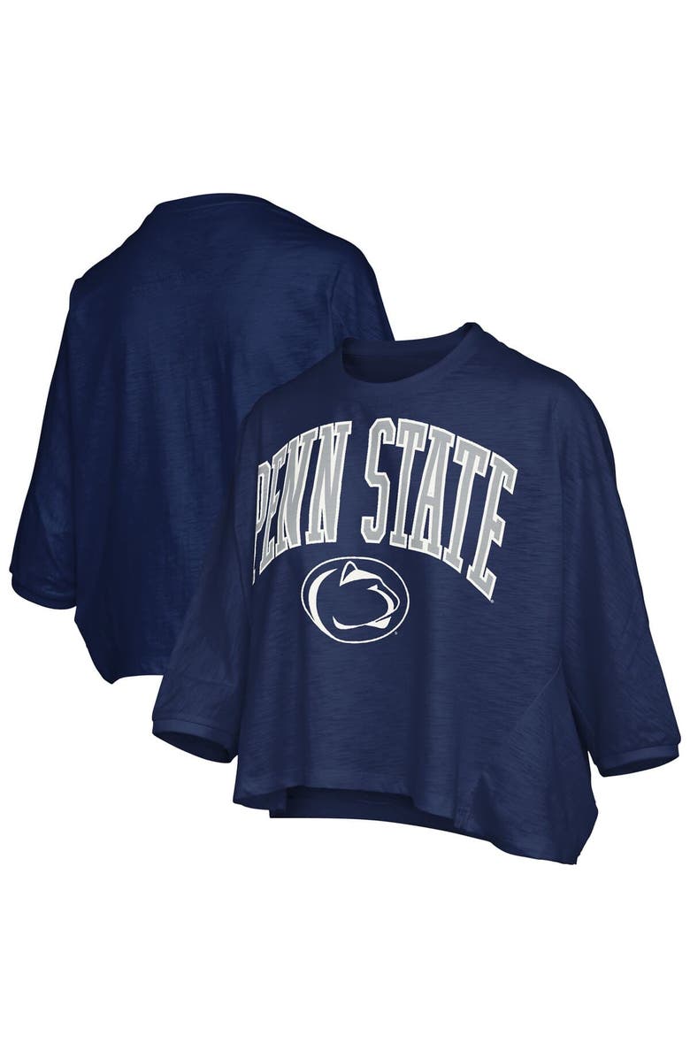 PRESSBOX Women's Pressbox  Navy Penn State Nittany Lions Midi Arch Over Logo Oversized T-Shirt, Main, color, Navy