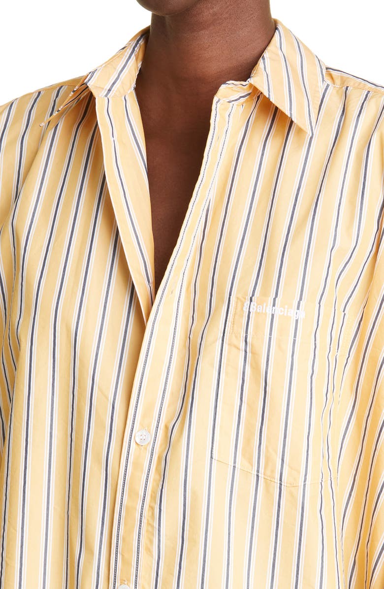 Balenciaga Cocoon Stripe Cotton Poplin Button-Up Shirt, Alternate, color, 