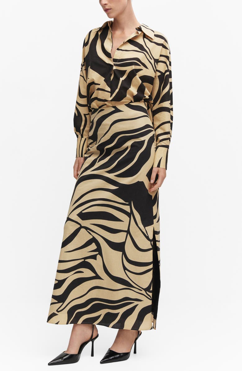 MANGO Leaf Print Cotton Maxi Skirt, Alternate, color, 