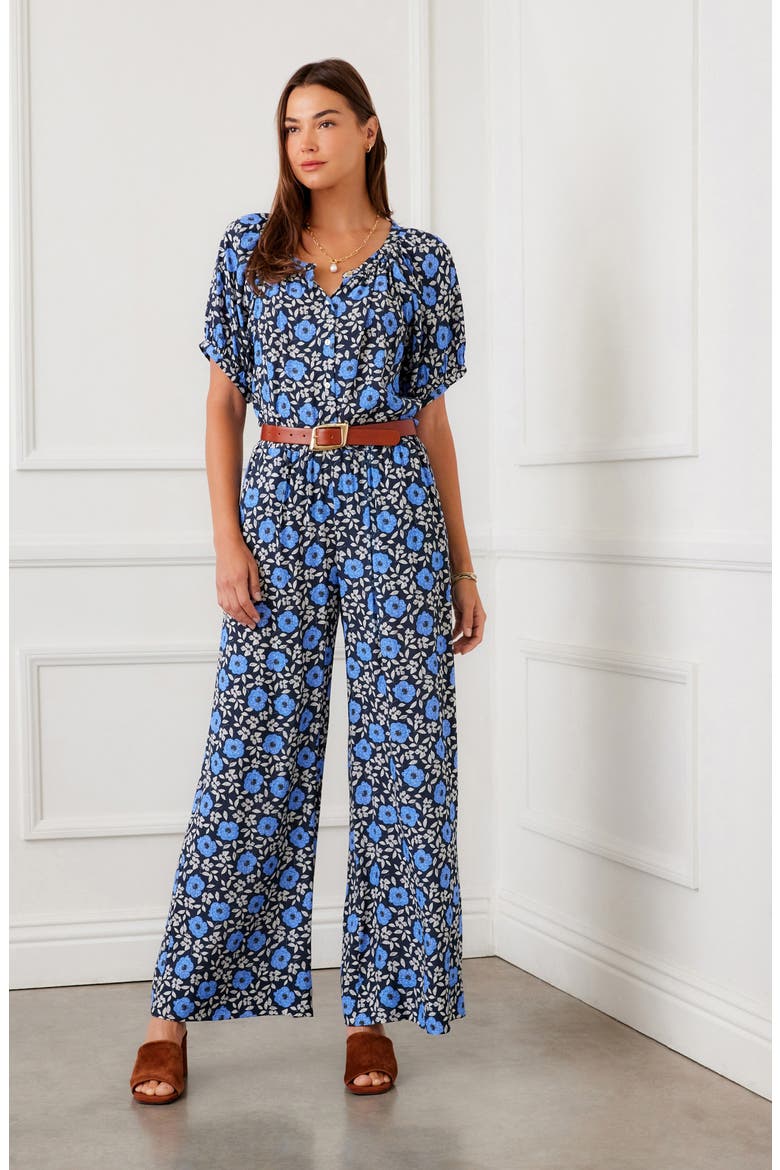 Floral Button-Up Peasant Top, Alternate, color, BLUE PRINT