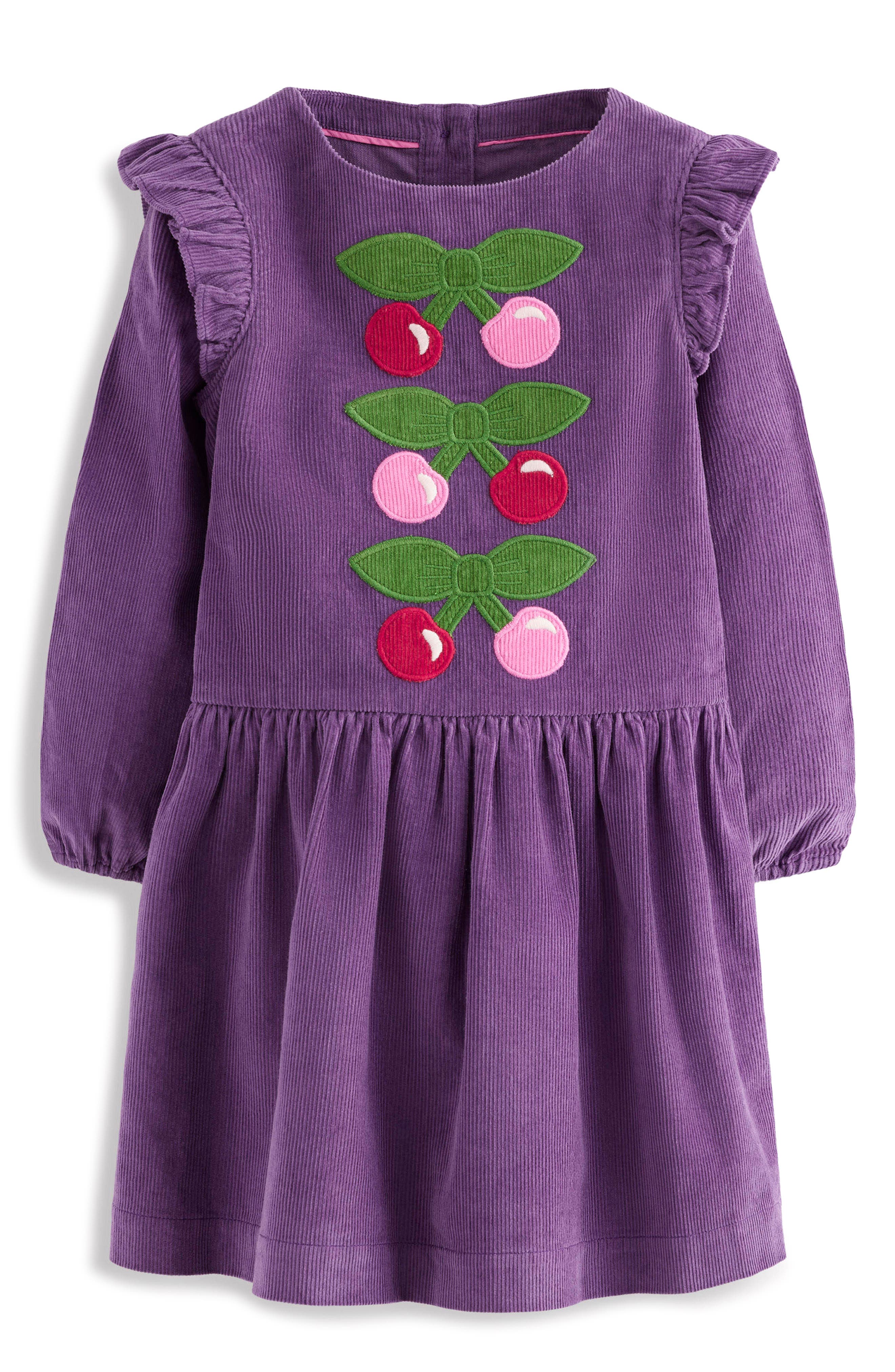 Mini Boden Kids' Cherry Appliqué Corduroy Dress