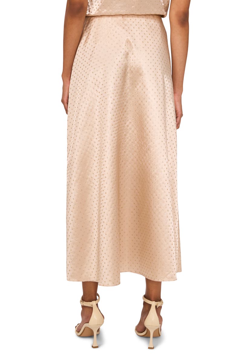 Vince Camuto Metallic Dot Bias Satin Maxi Skirt, Alternate, color, Solar Glow