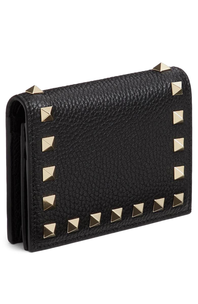 Valentino Garavani Rockstud Leather Bifold French Wallet, Alternate, color, Black