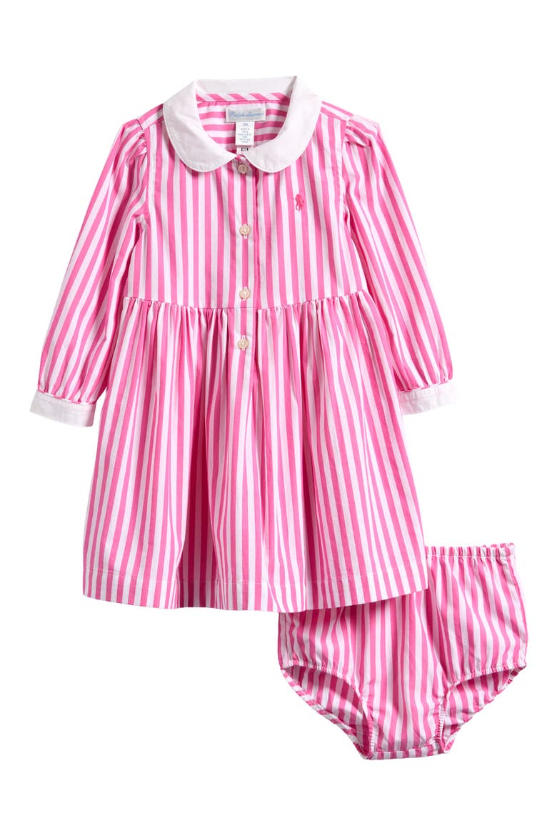Long Sleeve Poplin Dress, Main, color, DESERT PINK/ WHITE