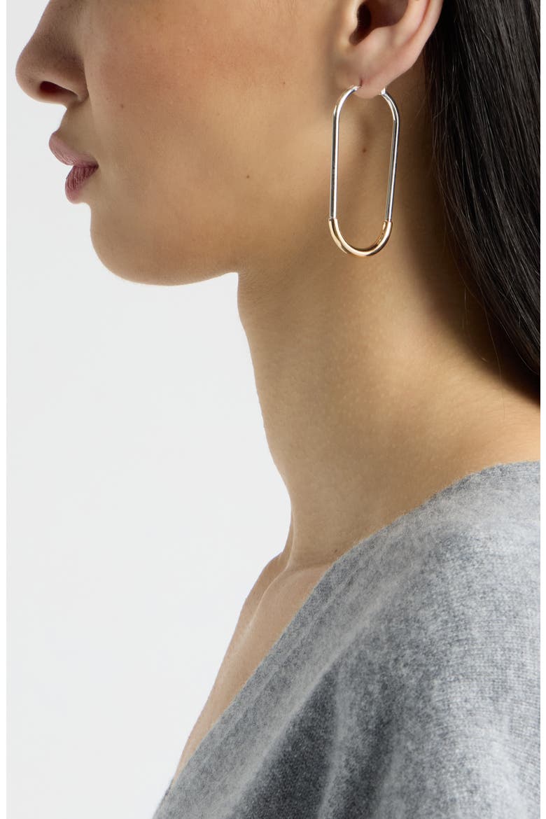 Elongated Paper Clip Hoop Earrings, Alternate, color, SILVER- GOLD