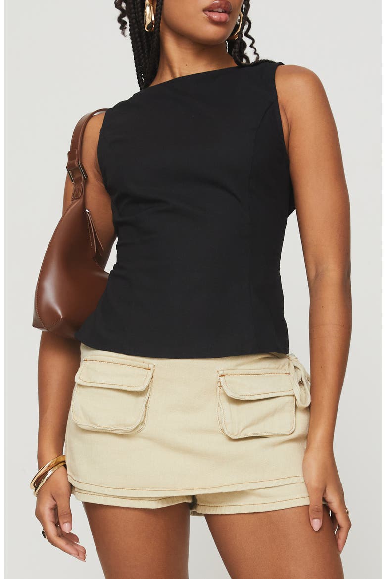 Lilitina Open Back Cotton & Linen Tank, Main, color, BLACK
