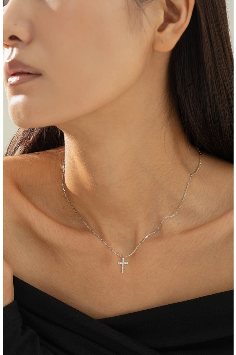 14k Gold Plated Lisette Crystal Cross Necklace Gift Guide, Alternate, color, Silver