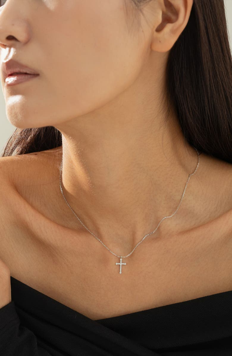 Bearfruit Jewelry 14k Gold Plated Lisette Crystal Cross Necklace Holiday Gift Guide, Alternate, color, Silver