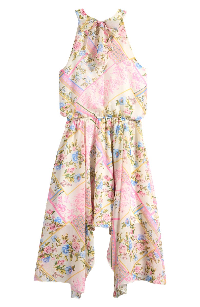 Ava & Yelly Kids' Patchwork Print Chiffon Sleeveless Handkerchief Hem Dress, Alternate, color, Off White