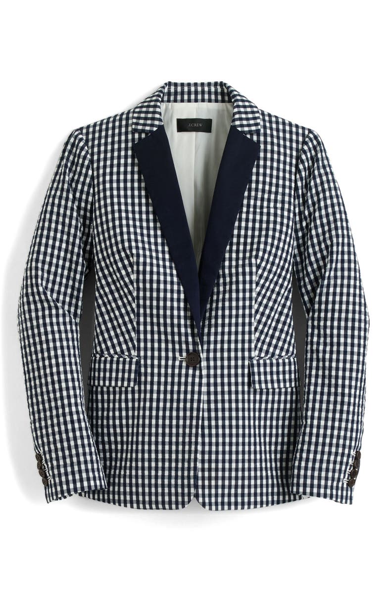 J.Crew Solid Lapel Puckered Gingham Blazer, Alternate, color,
