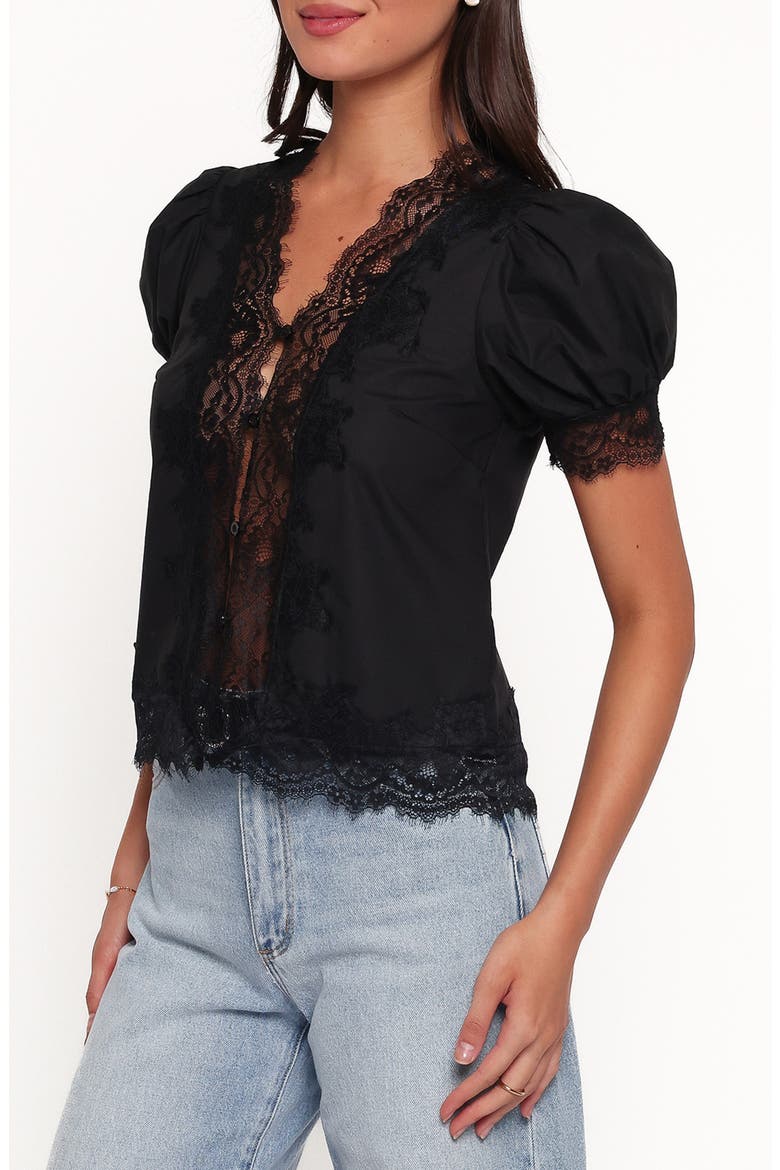 Bilson Lace Trim Cotton Top, Alternate, color, BLACK