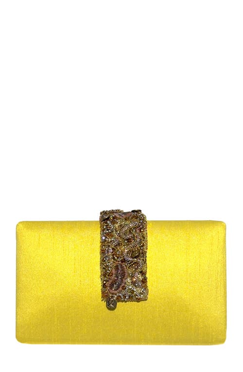 Simitri Sunflower Beaded Fringe Clutch In Yellow
