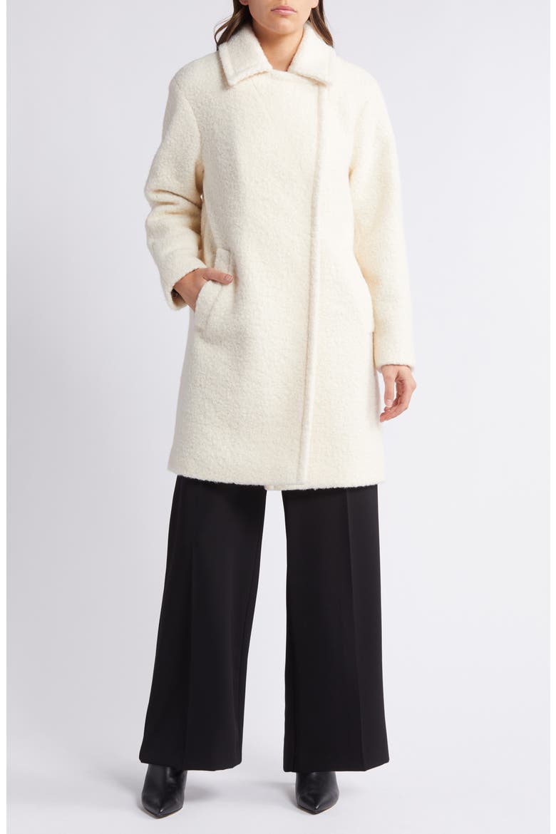 Walker Notch Lapel Longline Bouclé Coat, Main, color, CREAM