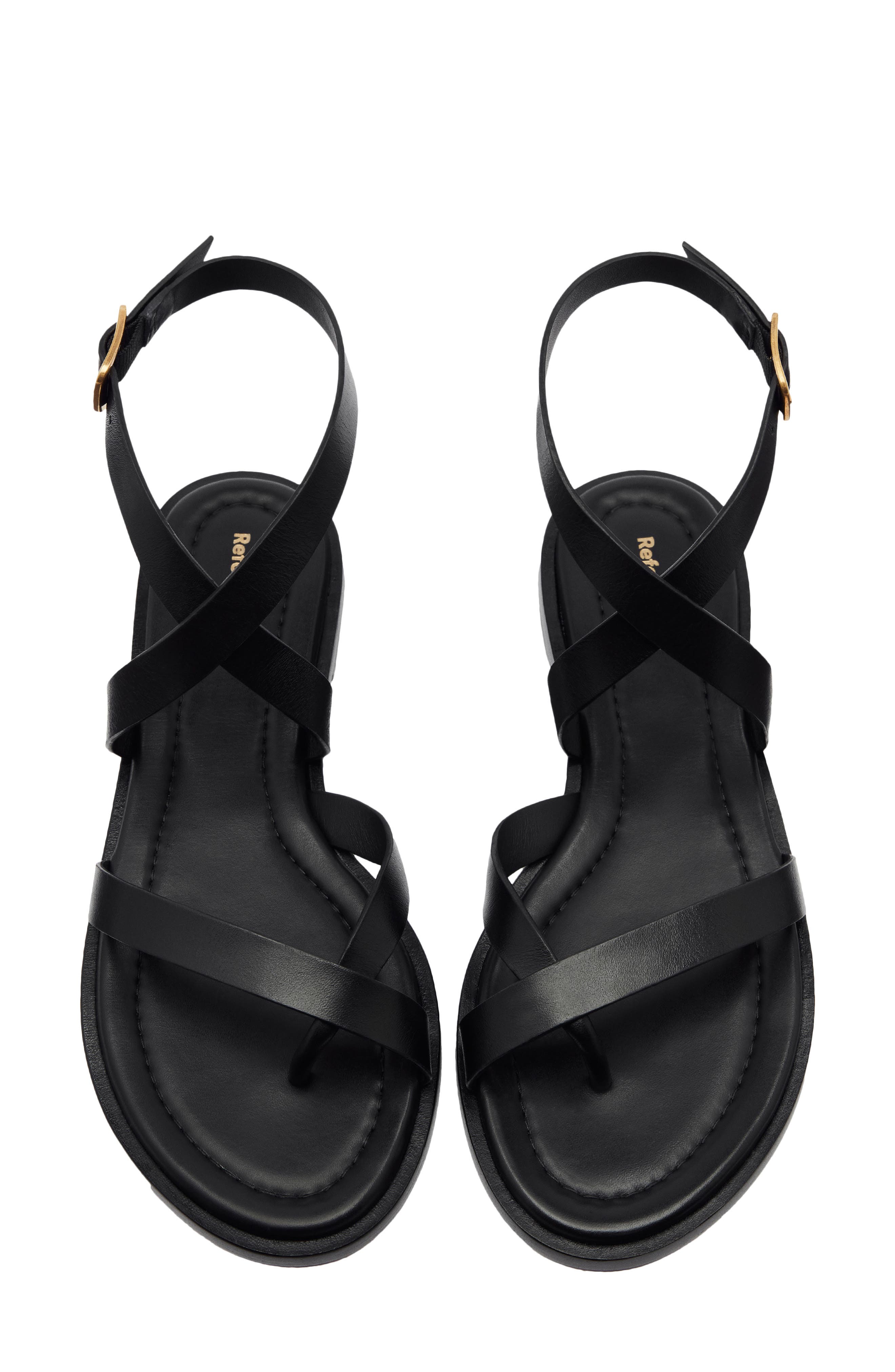 Reformation Jane Flat Sandal, Alternate, color, Black Leather