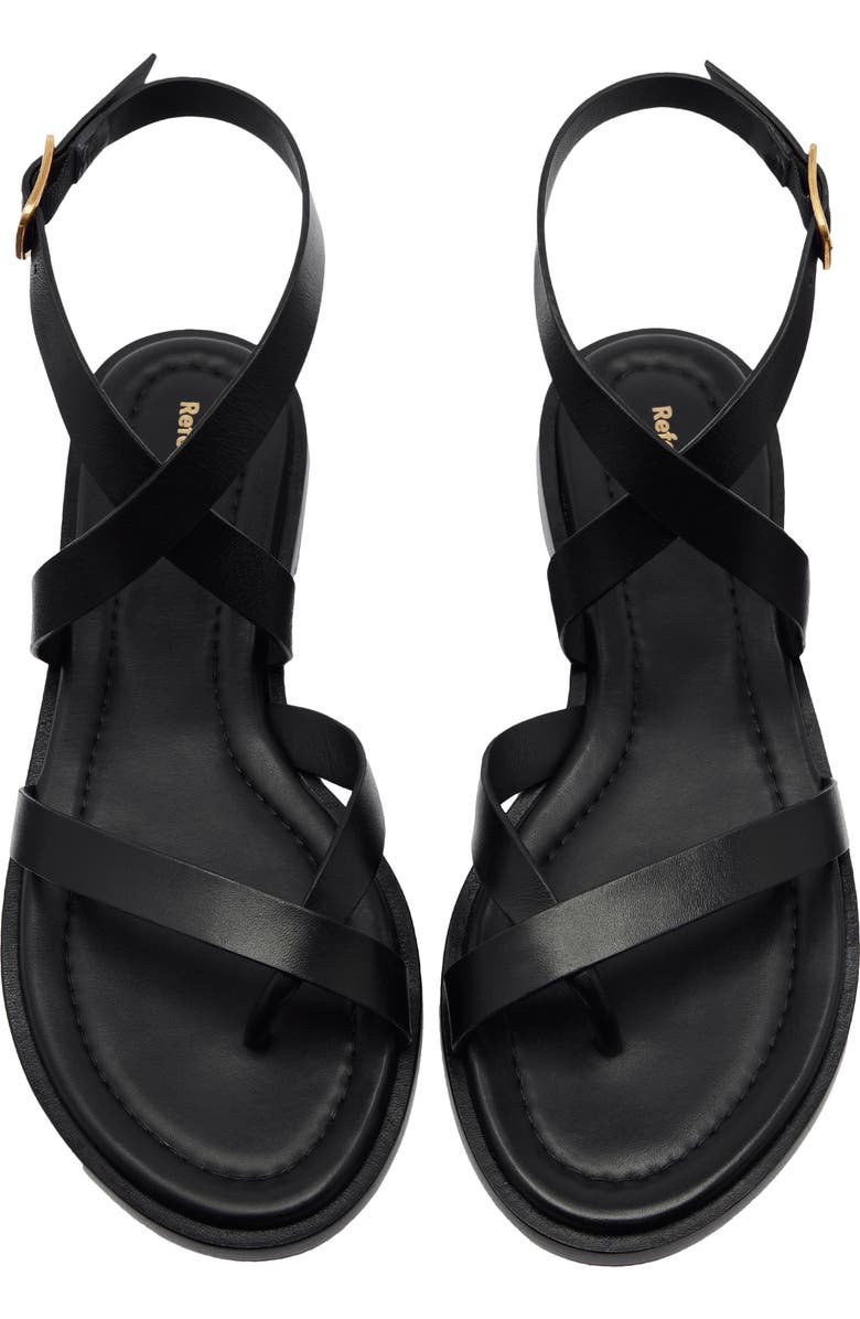 Reformation Jane Flat Sandal, Alternate, color, Black Leather