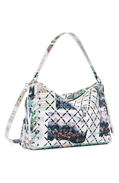 Desigual Medium Collage Perforated Crossbody Bag In White