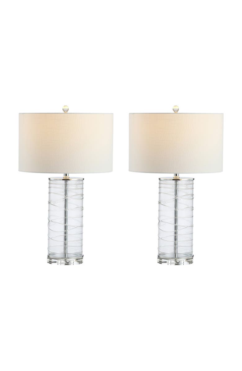 JONATHAN Y Cole 27.5" Modern Fused Glass Cylinder LED Table Lamp, Main, color, Clear