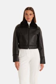 FURNIQ UK Clara Cropped Leather Shearling Jacket