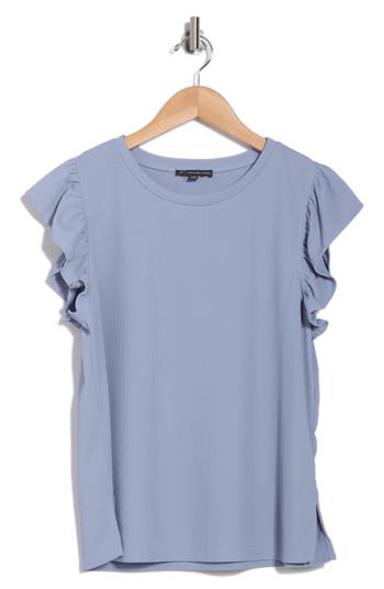 ADRIANNA PAPELL ADRIANNA PAPELL FLUTTER SLEEVE RIBBED T-SHIRT