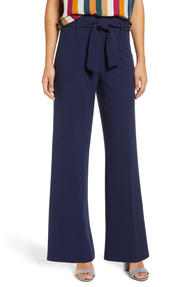 High Waist Belted Pants, Main, color, NAVY PEACOAT