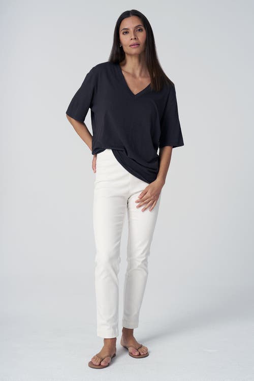 Franne Golde Slub Jersey V-neck Elbow Sleeve Tee