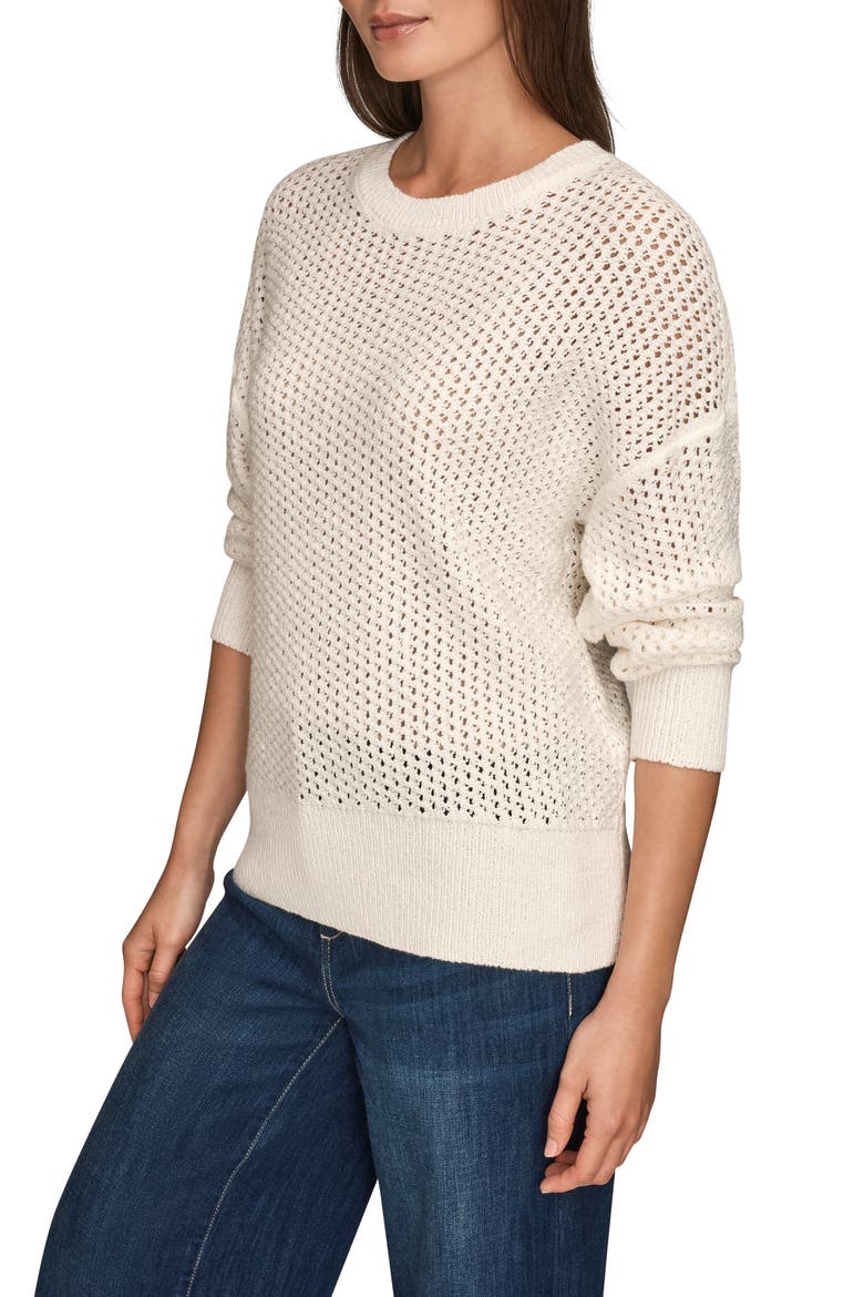Open Stitch Cotton Blend Sweater, Alternate, color, CREAM