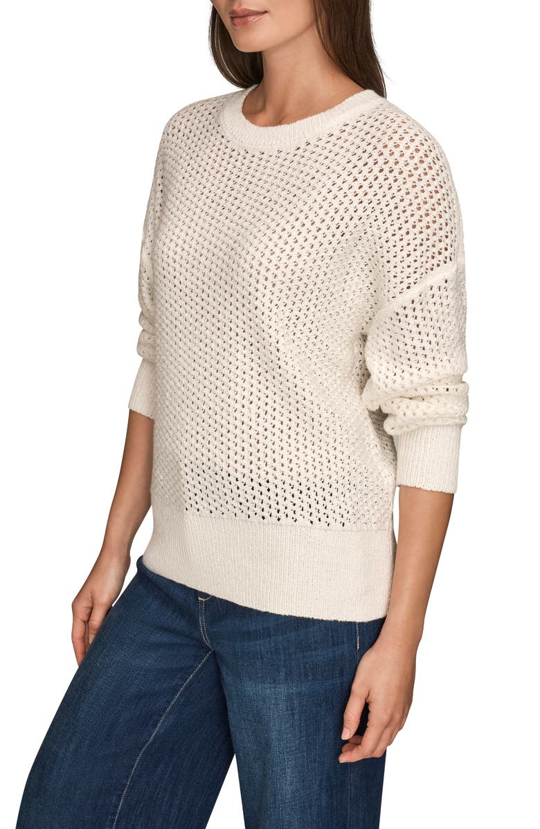 Donna Karan New York Open Stitch Cotton Blend Sweater, Alternate, color, Cream