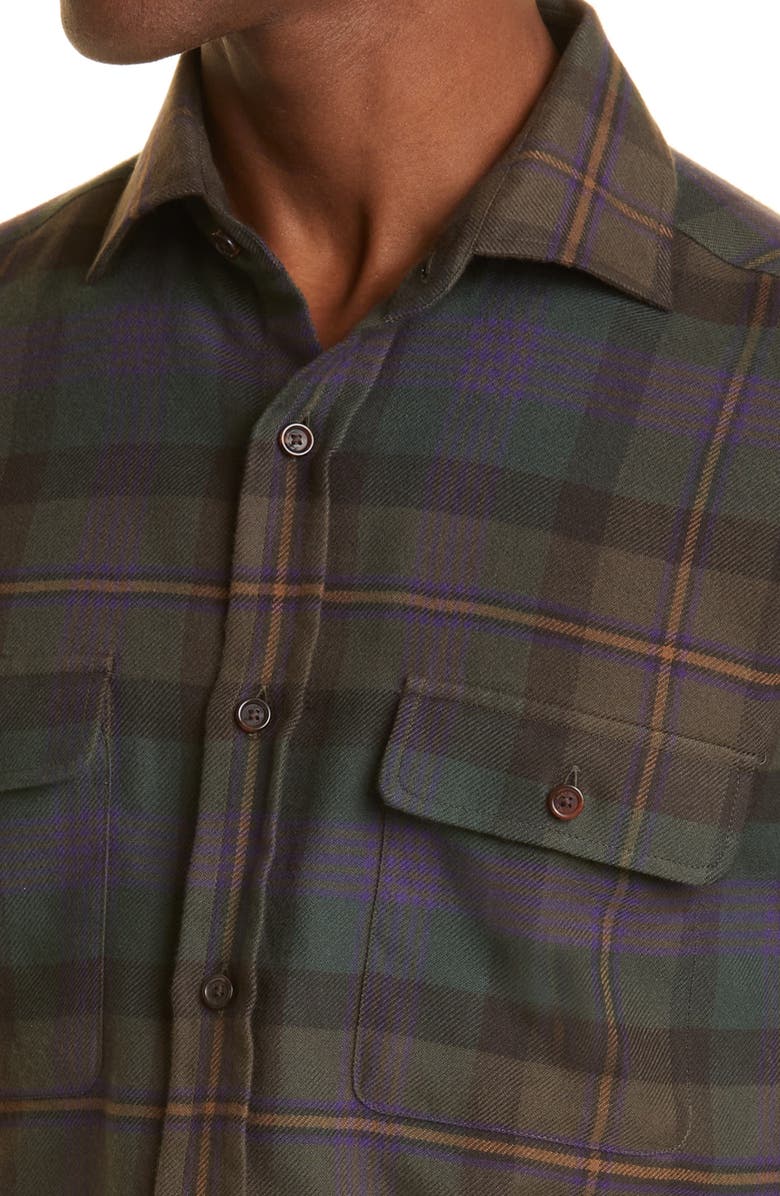 Ralph Lauren Purple Label Plaid Cotton Flannel Button-Up Shirt, Alternate, color, Loden Multi