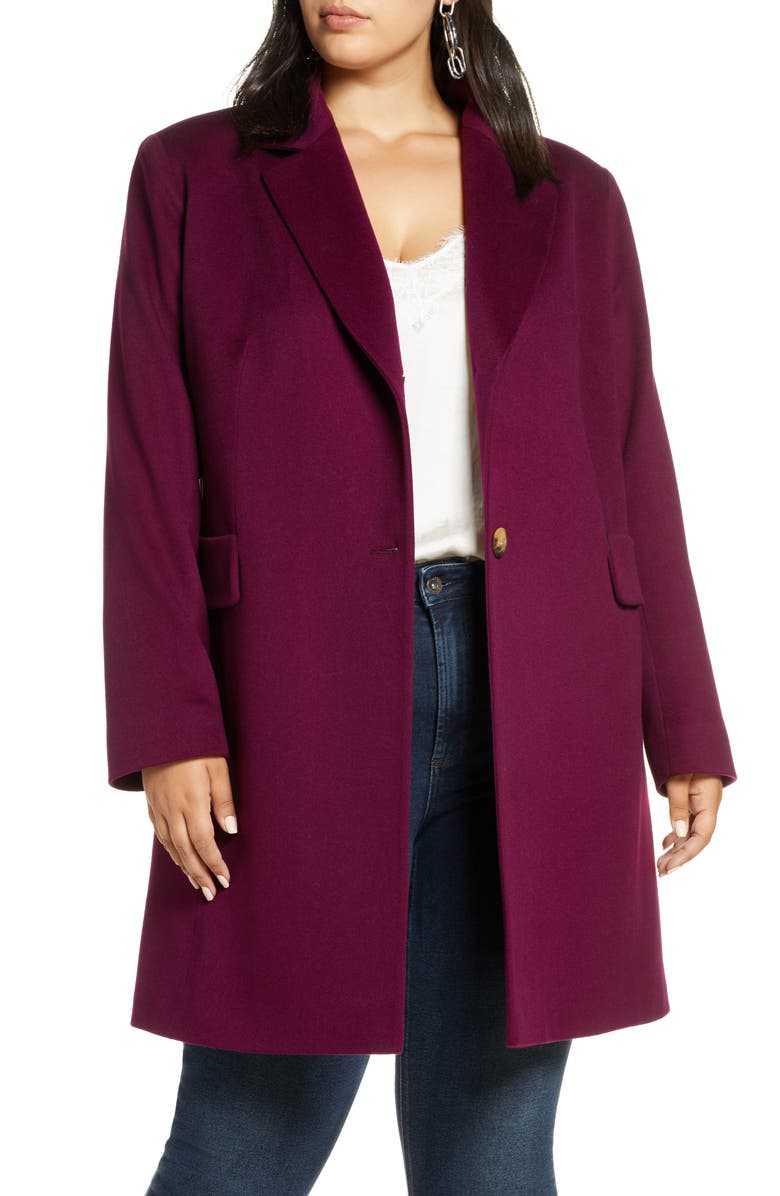 Fleurette Notch Collar Coat, Main, color, Aubergine
