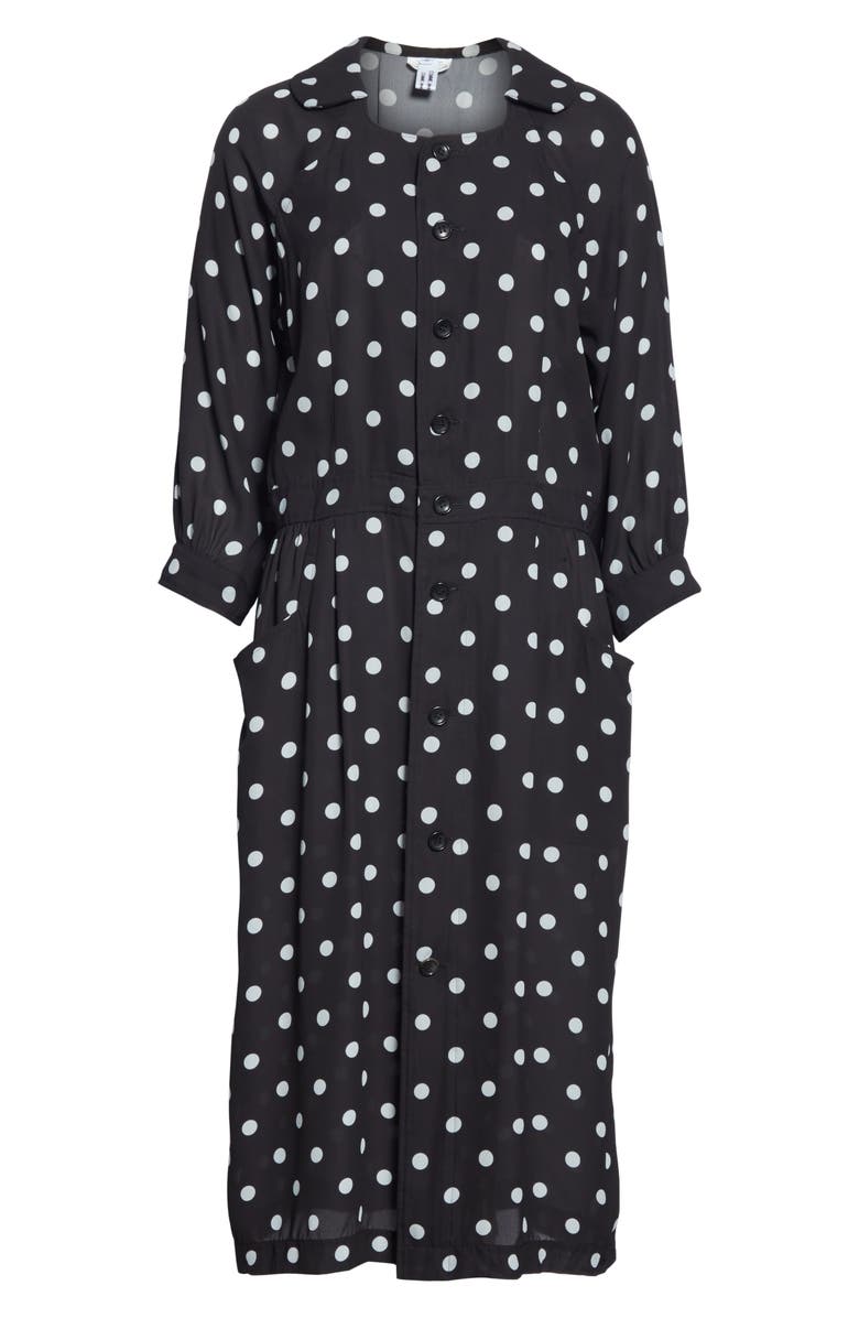 Comme des Garçons Polka Dot Georgette Button Front Dress, Alternate, color, Black