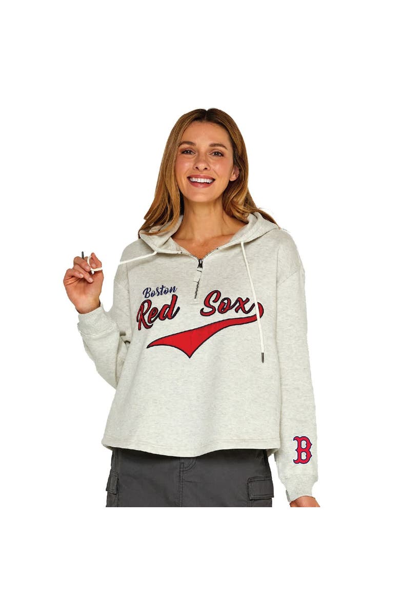 SOFT AS A GRAPE Women's Soft as a Grape  Oatmeal Boston Red Sox Fleece Quarter-Zip Hoodie, Alternate, color, 