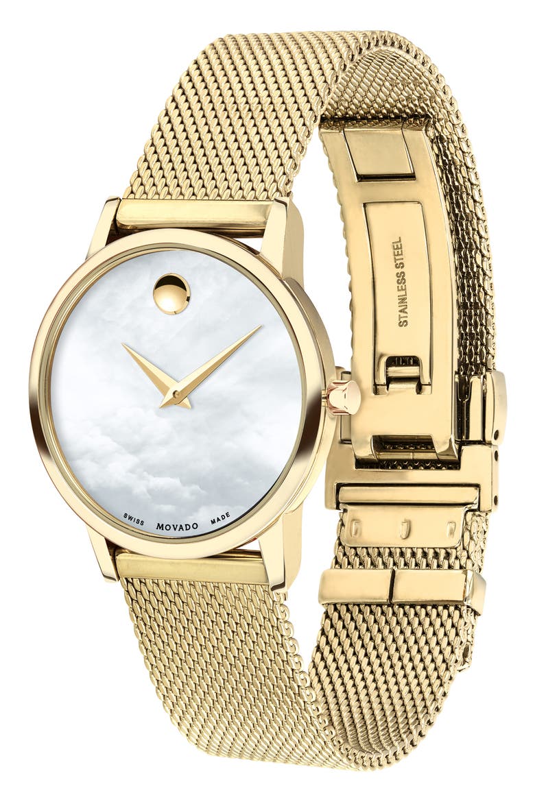 Museum Mesh Strap Watch, 28mm, Alternate, color, GOLD/ WHITE MOP/ GOLD