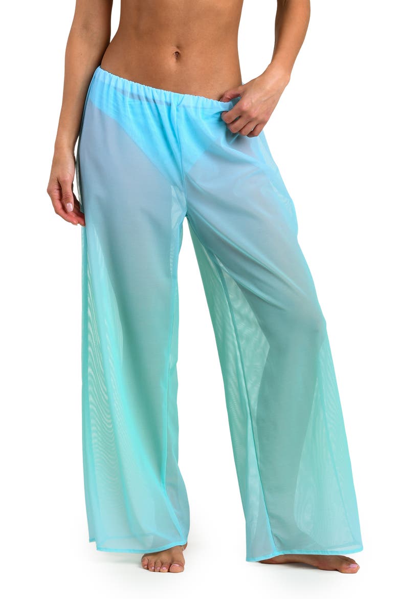 Ombré Illusions Sheer Wide Leg Mesh Cover-Up Pants, Alternate, color, SEAFOAM