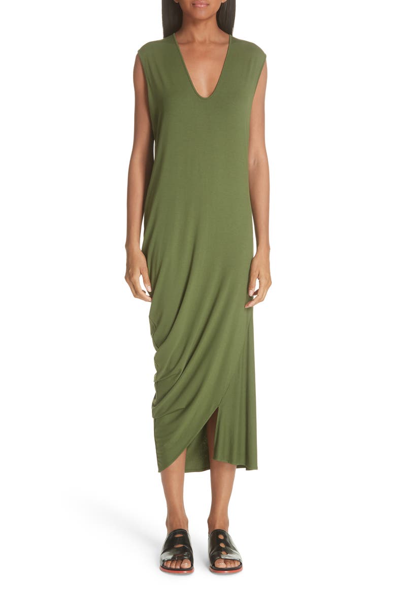 Curve Lui Draped Jersey Dress, Main, color, MILITARY GREEN