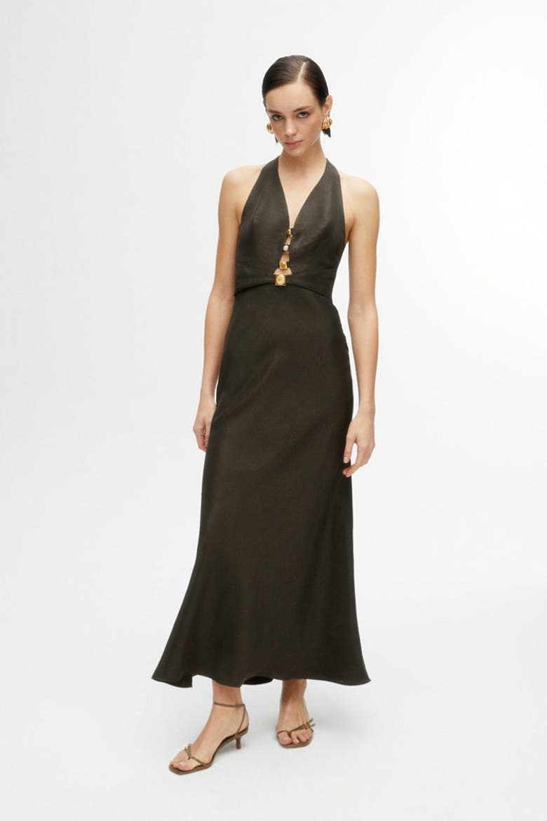 Cut-Out Midi Dress, Main, color, Khaki
