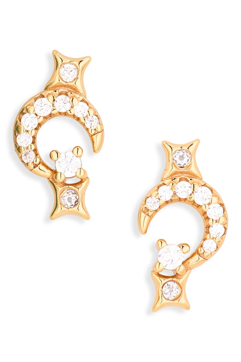 Pavé Crystal Star & Moon Stud Earrings Christmas Cracker, Alternate, color, GOLD