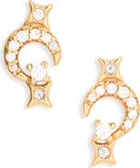 Astrid & Miyu Pavé Crystal Star & Moon Stud Earrings Christmas Cracker